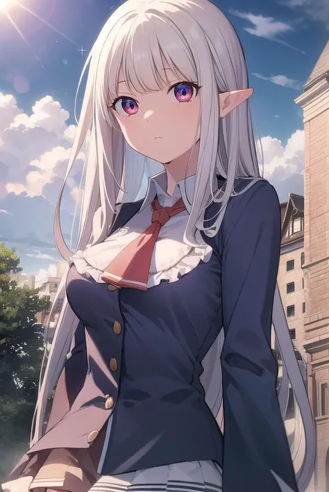 cheong, <lora:cheong manhwa-lora-nochekaiser:1>,
cheong, long hair, bangs, (red eyes:1.2), white hair, pointy ears, curly hair,
BREAK skirt, shirt, thighhighs, jacket, zettai ryouiki, ascot, white skirt, collar, long sleeves, blue shirt,
BREAK outdoors, na...