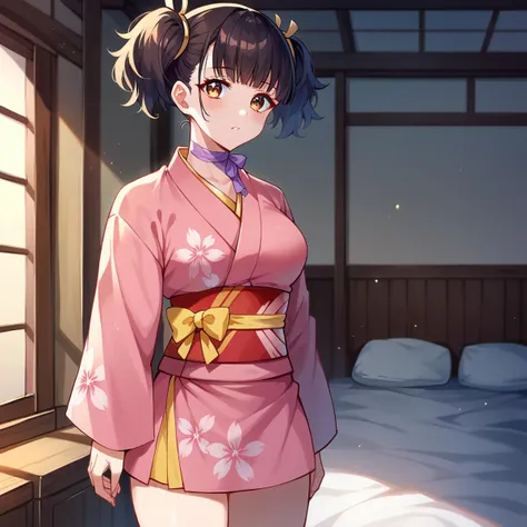 anime girl in kimono outfit standing in front of a window