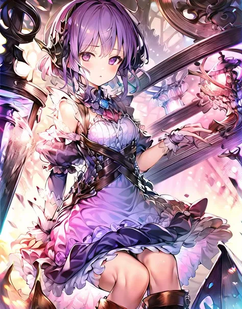 masterpiece,(highres),best quality,one girl,<lyco:S&L:0.8>,(purple short hair)),Spinaria,beautiful,detailed,depth of field,sit down,((maid))