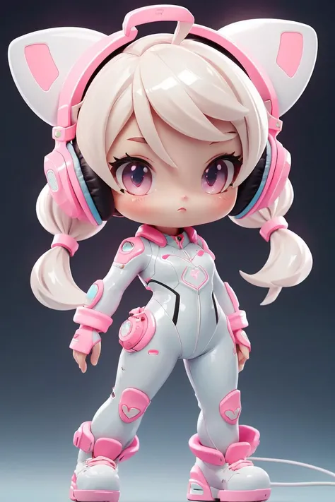 masterpiece, best quality, 8k, cinematic light, ultra high res, chibi, full body, <lora:chibi-v1:1>,cinematic light, ultra high res, chibi, 1girl, alice , (nikke), pink bodysuit, animal ear headphones, shiny clothes, twintails, latex bodysuit,