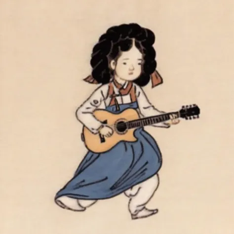 a close up of a cartoon of a girl playing a guitar