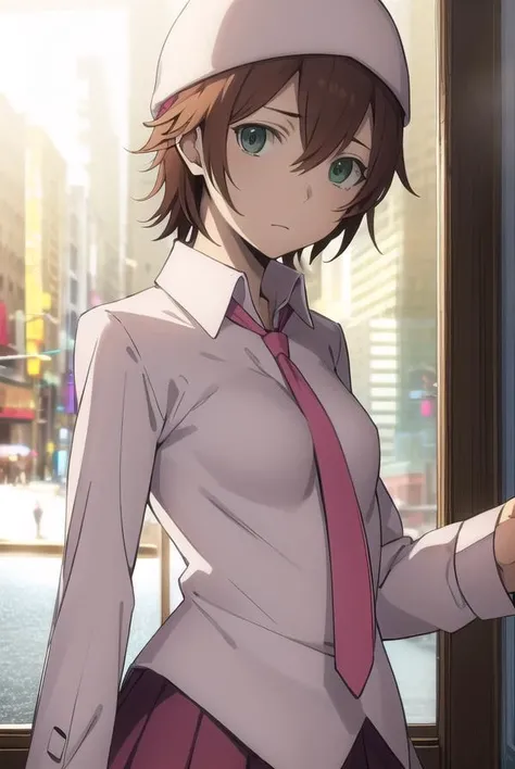 mikaharima, <lora:mika harima s1-lora-nochekaiser:1>,
mika harima, short hair, brown hair, (green eyes:1.3),
BREAK skirt, shirt, hat, beanie, school uniform, pleated skirt, necktie, white shirt, collared shirt, long sleeves, red skirt, pink necktie,
BREAK ...