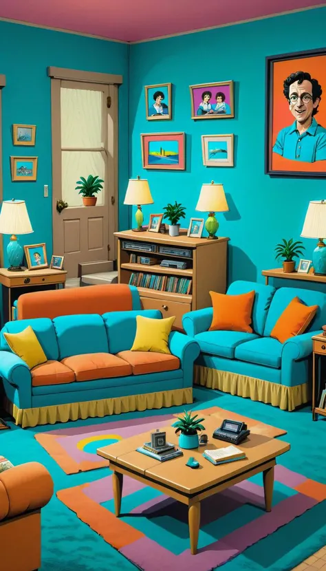 <lora:Everly_Heights_Backgrounds_New_Settings:1> The classic living room set from a popular 1990s family sitcom, vibrant, background art.