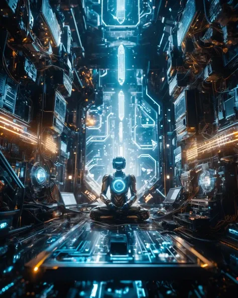 Radiant processors, Dazzling cyborgs, Brilliant transformers, Electric androids, Vivid beings., cinematic shot + dynamic composition, incredibly detailed, sharpen, details + intricate detail + professional lighting, film lighting + 35mm + anamorphic + ligh...