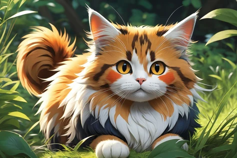 A cat with unusual fur pattern, in the style of studio ghibli, anime art style known as anime series pokemon trending on artstation, digital painting, 4k, HD wallpaper, highly detailed, concept art, illustration, art by hayao miyazaki. masterpiece, very de...