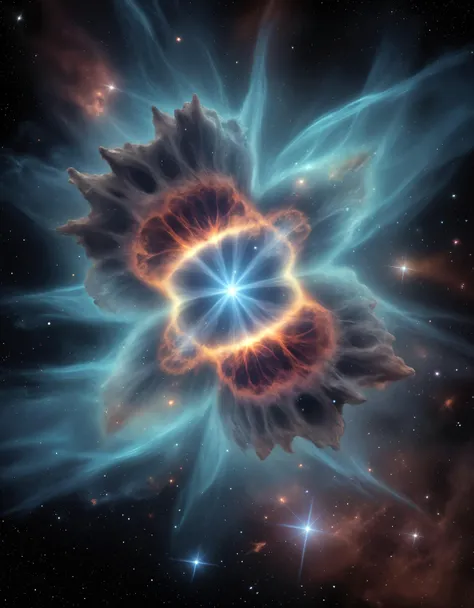 (a supernova) in space around a nebula and meteors, space, nebula, ectoplasm, translucent, chaos, (cosmic horror:1.3), dreamlike, face focus, intricate details, sharp focus, photography, photorealism, photorealistic, 8k, soft focus, volumetric light, (intr...