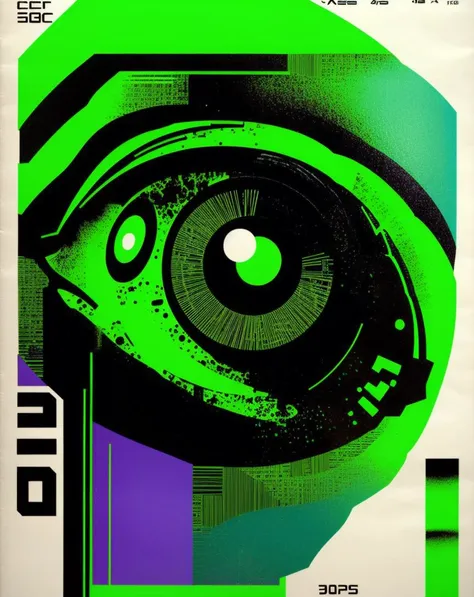 cover magazine,   a computer screen with a green eye on it ,   poster art, computer art, cyberpunk