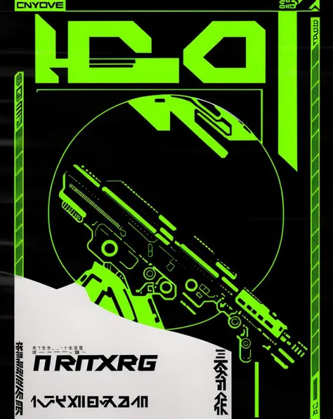 cover magazine,   a green poster with a gun on it ,   poster art, computer art, cyberpunk