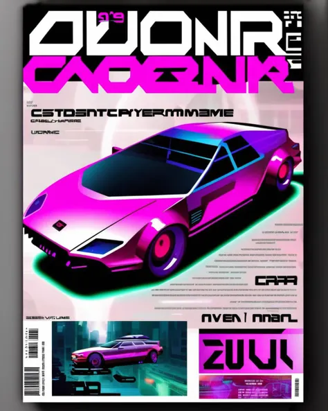 a cyberpunk magazine cover,  ((cyberpunk car magazine, a futuristic car on it))<lora:cybergraphic_sdxl:1.0>