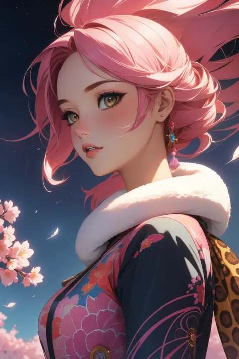 1girl, [ (designed by Rafael Albuquerque:1.1) and (Marco Mazzoni:1.3) :10], comics art, dramatic Chalk painting, pleasant, medium close-up shot of a ([Mink|Goose]:1.3) with cherry blossom pink embroidery, the Mink is very Street Art and Charismatic, comple...