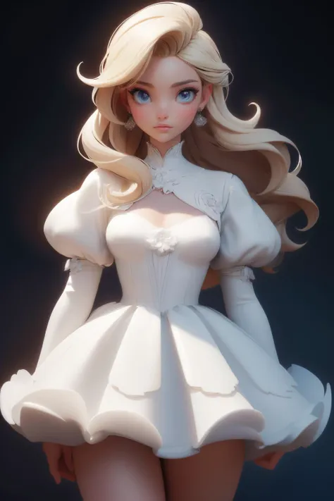 a close up of a doll with a white dress on