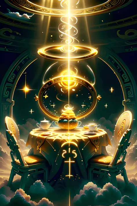 ((Holy Breakfast on a Table)),  (((Sacred Golden Tea))), ((Dining Table)), (((Window Overlooking Golden Clouds:0.8))), (((Swirling Holy Magic))), (((Holy Energy)), ((Holy Light)), <lora:BlessedTech-20:0.8> blessedtech, blessed, aura <lora:NatureMagic-20:0....