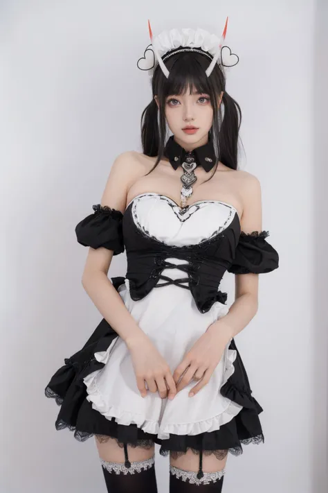 a woman in a maid outfit poses for a picture