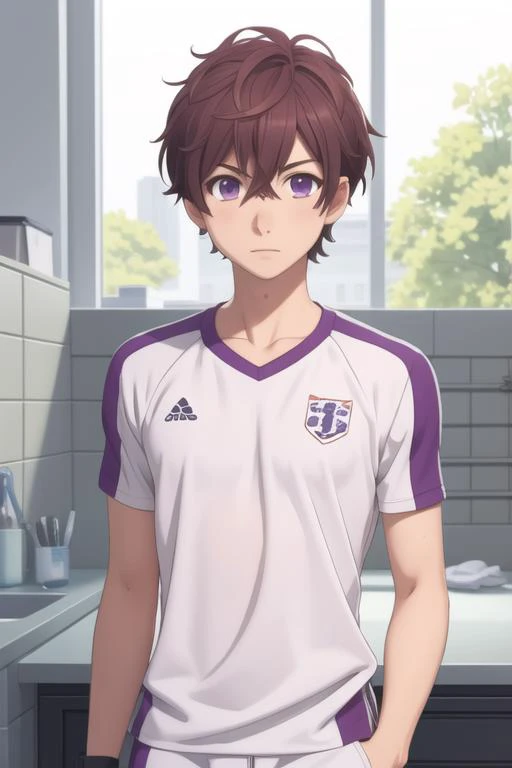 masterpiece, best quality, high quality, 1boy, solo, male focus, looking at viewer, upper body, <lora:yuu_setoguchi:0.72>, yuu_setoguchi, purple eyes, brown hair, , sportswear