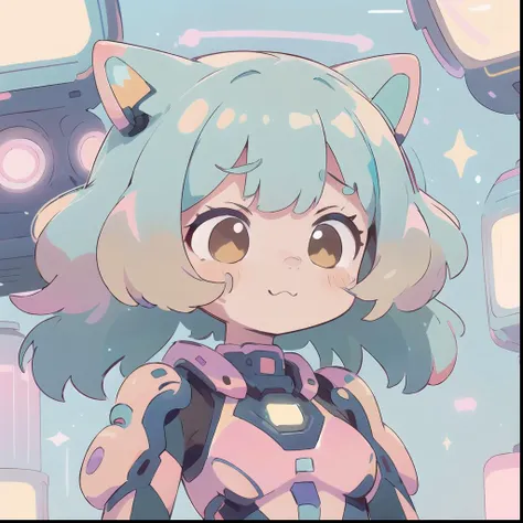 colorized,flat vector art , illustration, closeup,sad smile, best quality,disheveled hair, brown eyes, green&puple hair,multicolored hair, aqua hair, 1980s (style), standing in a scifi city, perfect face , <lora:KawaiiTech:0.8> kawaiitech, pastel colors, k...