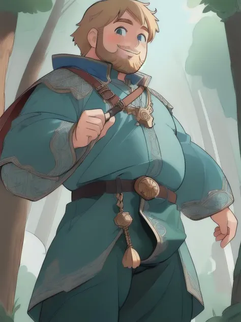 (((solo human, show crotch:2, standing, spreading legs:1.5, medium close-up:1.5, low angle:1.5))), (((chubby blond adult male human beard))), short-hair, chubby human face, detailed blue eyes, solo, (((NorseMenClothes, long green tunic, long-skirt, norse, ...