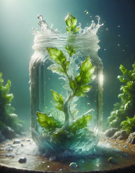 there is a jar with water and leaves in it