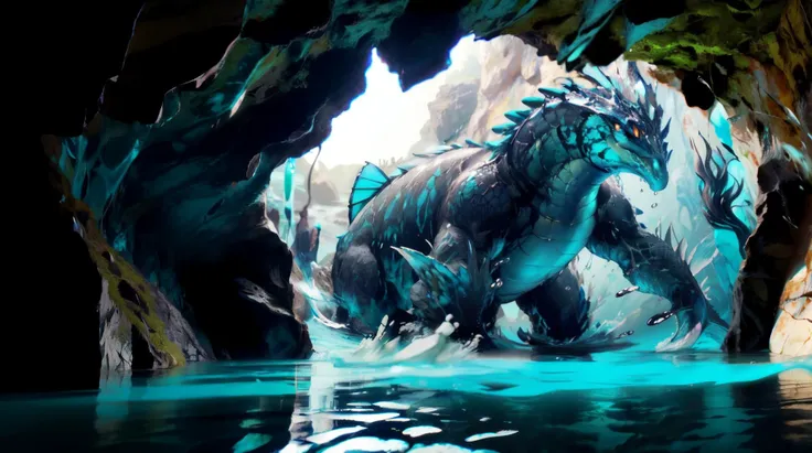 there is a large dragon that is standing in the water