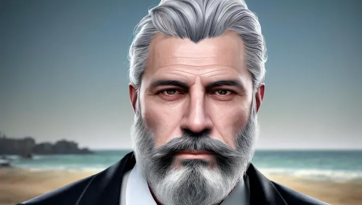 a portrait of  middle aged italian man, grey hair, beard, mediterranean traits, elegant, beautiful. ultra detailed, 8k, hdr, oct...