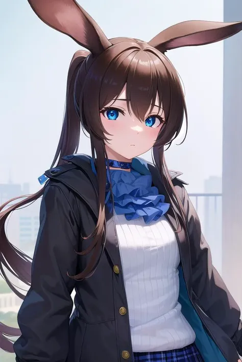 arknightsamiya, <lora:arknightsamiya-lora-nochekaiser:1>,
arknightsamiya, animal ears, blue eyes, brown hair, hair between eyes, ponytail, rabbit ears, rabbit girl, sidelocks,
BREAK anklet, ascot, black jacket, blue ascot, blue collar, blue footwear, blue ...