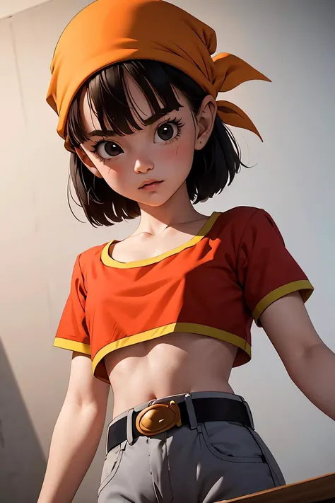 anime girl with a red shirt and a yellow bandana top