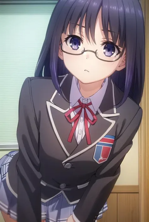 miifujibakama, <lora:mii fujibakama s2-lora-nochekaiser:1>,
mii fujibakama, long hair, black hair, (purple eyes:1.1), glasses,
BREAK school uniform, blazer, black blazer, shirt, white shirt, collared shirt, skirt, blue skirt, ribbon, red ribbon,
BREAK indo...