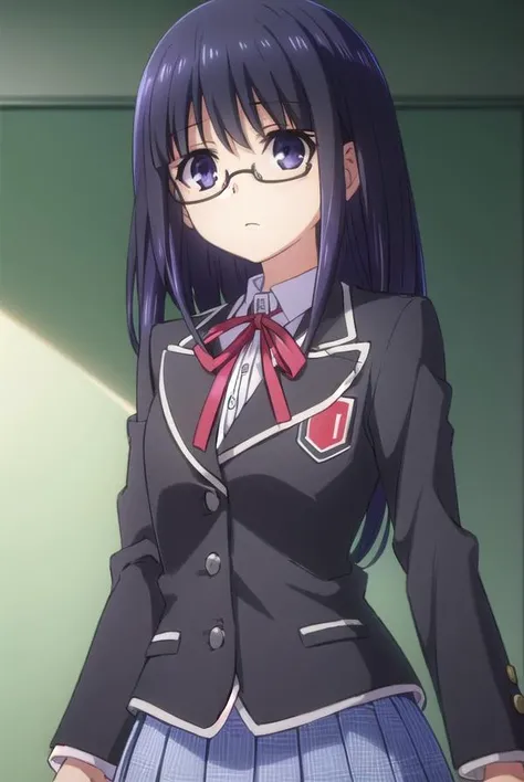 miifujibakama, <lora:mii fujibakama s2-lora-nochekaiser:1>,
mii fujibakama, long hair, black hair, (purple eyes:1.1), glasses,
BREAK school uniform, blazer, black blazer, shirt, white shirt, collared shirt, skirt, blue skirt, ribbon, red ribbon,
BREAK indo...