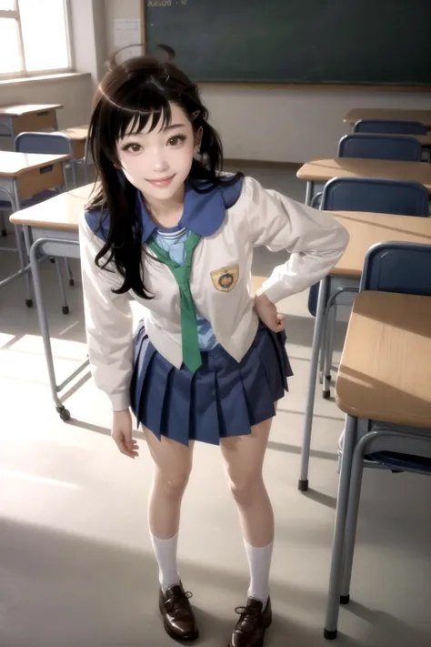 (masterpiece,best illustration),1girl, ((1boy)), school uniform, detailed face, classroom, (photorealistic:1.2),realistic
BREAK
1girl,onodera haru,school uniform, pleated skirt,sexy pose,white socks,standing, smile,