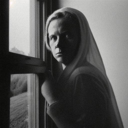 arafed woman in a veil looking out a window