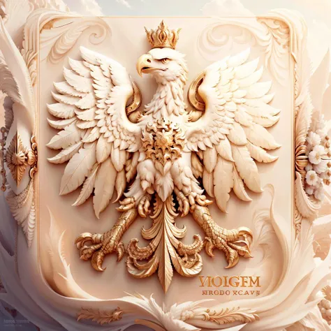 there is a white and gold bird with a crown on it