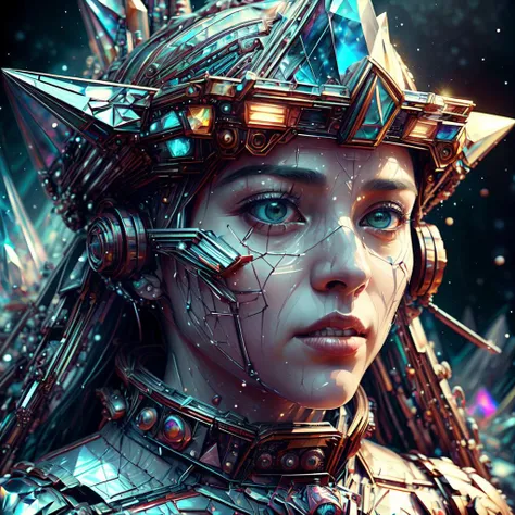 a woman with a crown on her head and a futuristic face