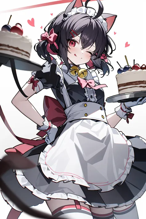 anime girl holding a cake with a cat ears and a bow