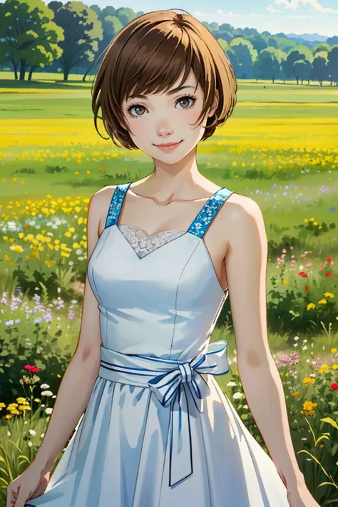 ((masterpiece, best quality))
<lora:Persona3Chie:0.8>
Persona3Chie, 1girl, solo, short hair, brown hair, brown eyes, In a field of wildflowers, wearing a flowing dress, smiling