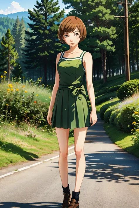 ((masterpiece, best quality))
<lora:Persona3Chie:0.8>
Persona3Chie, 1girl, solo, short hair, brown hair, brown eyes, standing in front of a picturesque landscape, full body, with arms folded