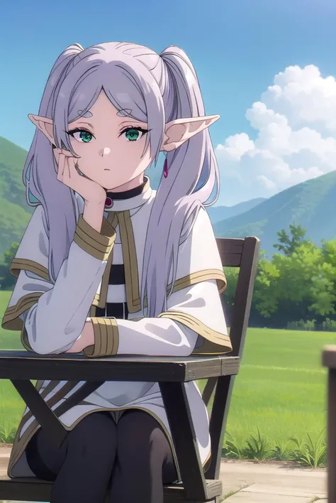 frieren, <lora:frieren-lora-nochekaiser:1>,
frieren, long hair, twintails, (green eyes:1.5), grey hair, pointy ears, elf,
break ...