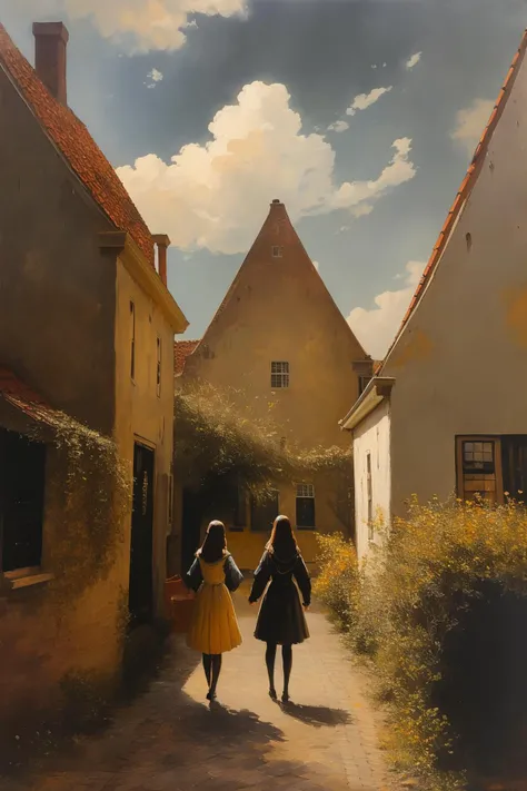 masterpiece,best quality,outdoor,sky,oil painting,<lora:tbh122-:0.85>,[[[style of Jan Vermeer]]],