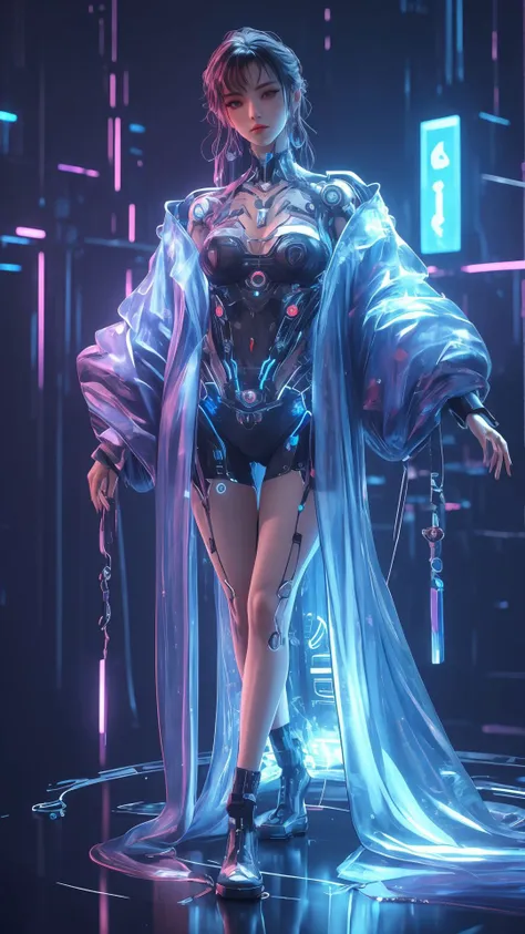 a woman in a futuristic outfit standing on a stage