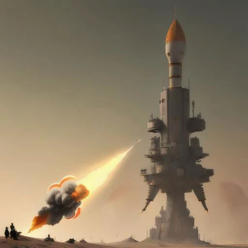 rocket, thin, long, battlefield, fire, take off, silhouette,