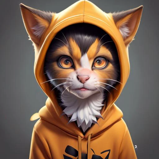 there is a cat wearing a hoodie and looking at the camera