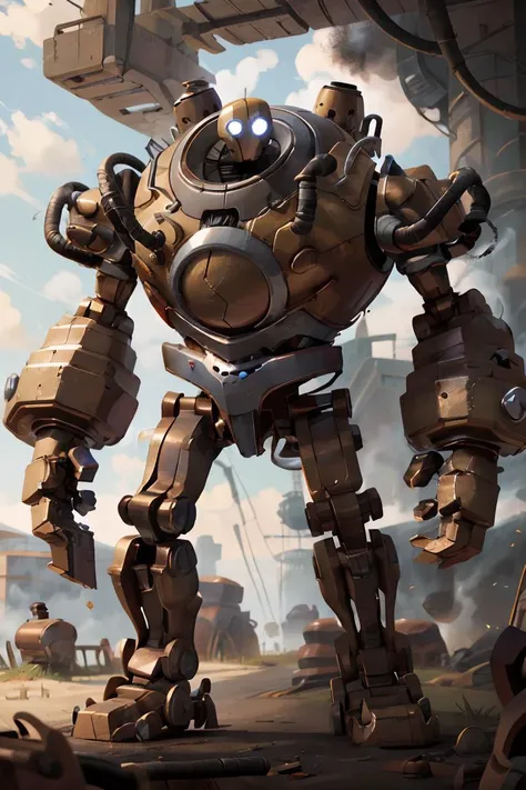 cowboy shot,realistic,best quality,masterpiece,realistic,<lora:more_details:0.3>,blitzcrank,robot,mecha armor,mecha,solo,looking at viewer,upper body,cowboy shot,industrial,machinery,<lora:BlitzcrankV2:0.8>,<lora:Alex:0.2>,