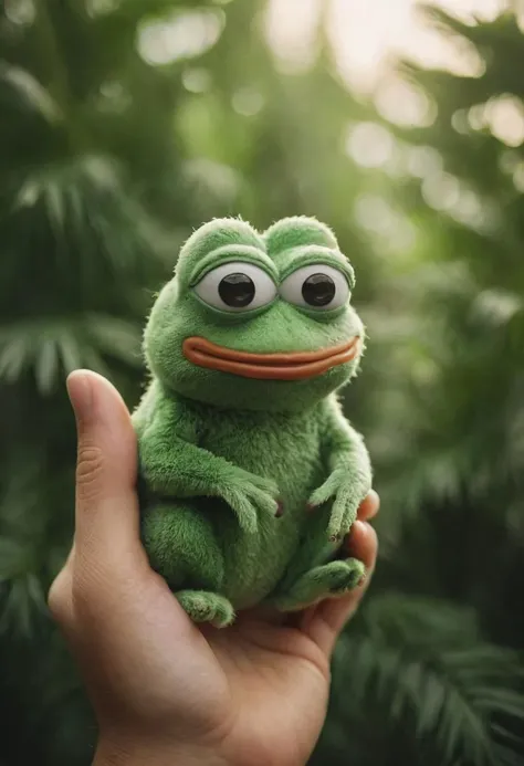 a close up of a person holding a stuffed frog in their hand