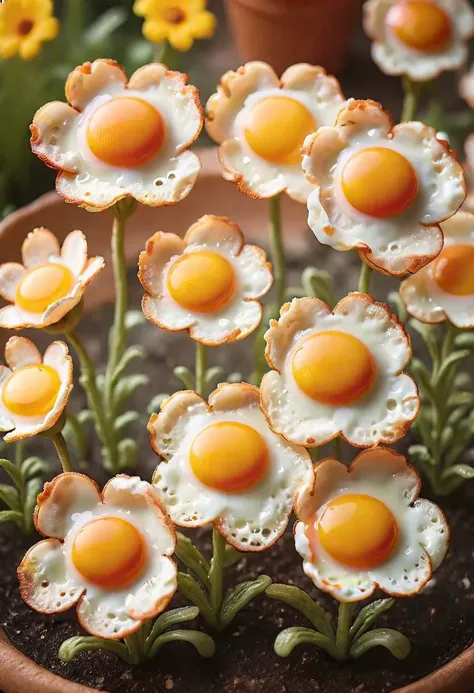 there are eggs in the shape of flowers in a pot