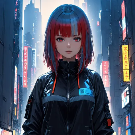 anime a beautiful <lora:empresshacker:1> empresshacker girl in cyberpunk clothes, with eyes of different colors, detailed beauti...