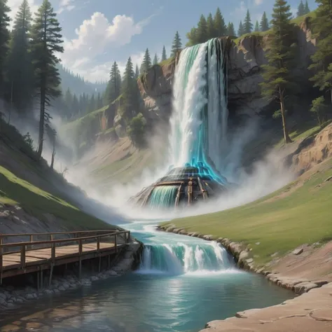 ((best quality)), ((masterpiece)), ((realistic)), (detailed), Time-Travel Scenarios Brook,Geyser, Suffocating,Steep Slopes,Robotic,Energizing