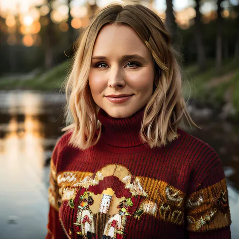 <lyco:Kristen Bell_v1.0:1.0>A stunning intricate full color portrait of Kristen Bell, ((beautiful smile)) wearing a red sweather, epic character composition, by ilya kuvshinov, alessio albi, nina masic, sharp focus, natural lighting, subsurface scattering,...