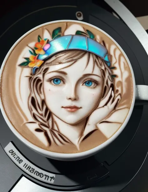 a close up of a cup of coffee with a drawing on it