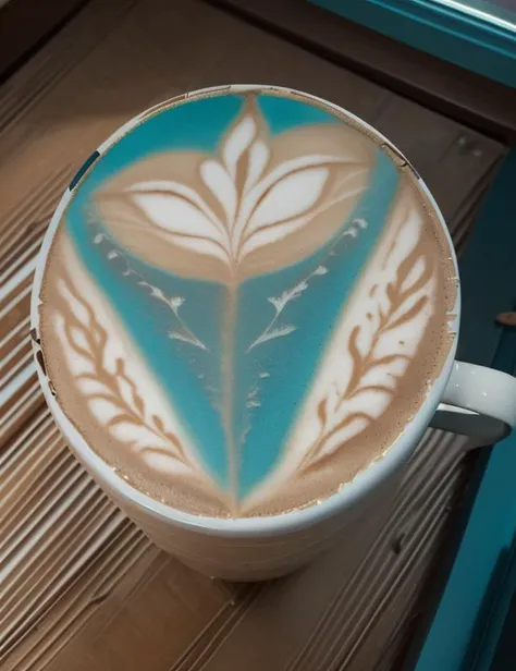 there is a cup of coffee with a blue design on it