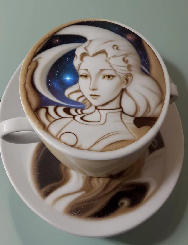 there is a cup of coffee with a drawing on it