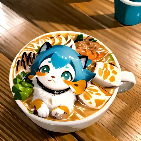 masterpiece, best quality, michiru kagemori (brand new animal), michiru kagemori,  <lora:michiruKagemoriBrand_michirukagemoribna2:0.8>, Beautiful Art Style, headshot, mature, ramen shop,  <lora:LatteArt:1> LatteArt,