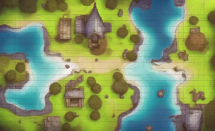 a close up of a map of a small town with a lake